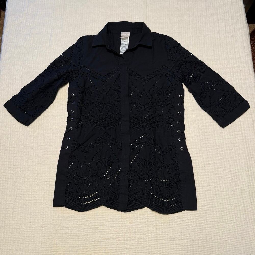 Eyelet lace blouse with lace up side corset alt whimsigoth witchy